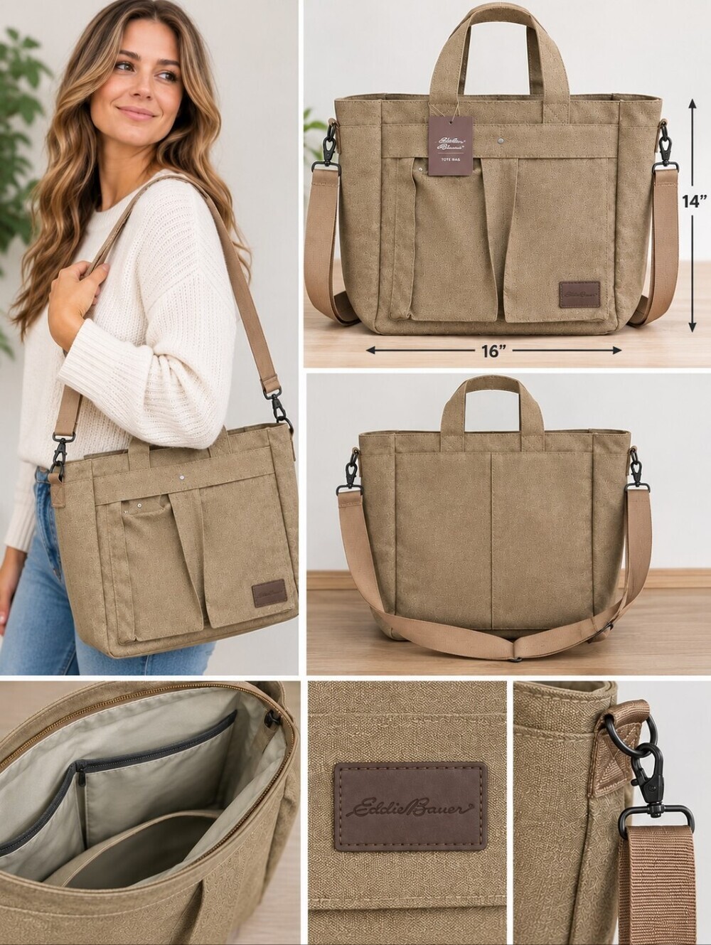 Bella Russo Tan Canvas Messenger Bag with Adjustable Strap
